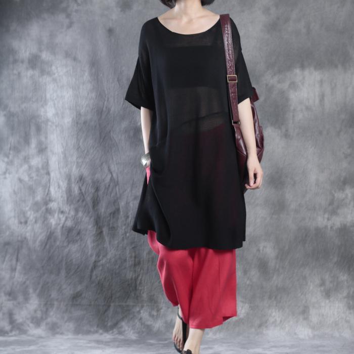 top quality black linen dress trendy plus size casual dress casual short sleeve o neck  clothing - Omychic