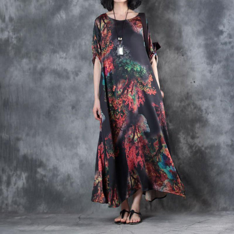 top quality black prints chiffon caftans plus size o neck gown 2018 bracelet sleeved caftans - Omychic