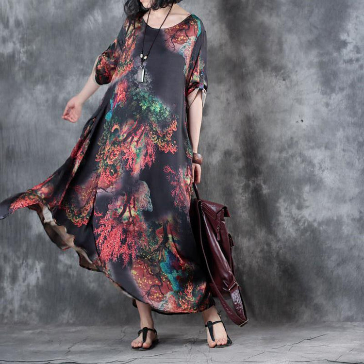 top quality black prints chiffon caftans plus size o neck gown 2018 bracelet sleeved caftans - Omychic