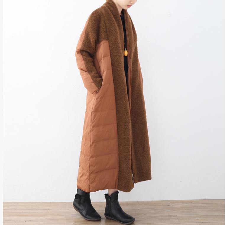 top quality brown down overcoat plussize high neck quilted coat top quality coats - Omychic