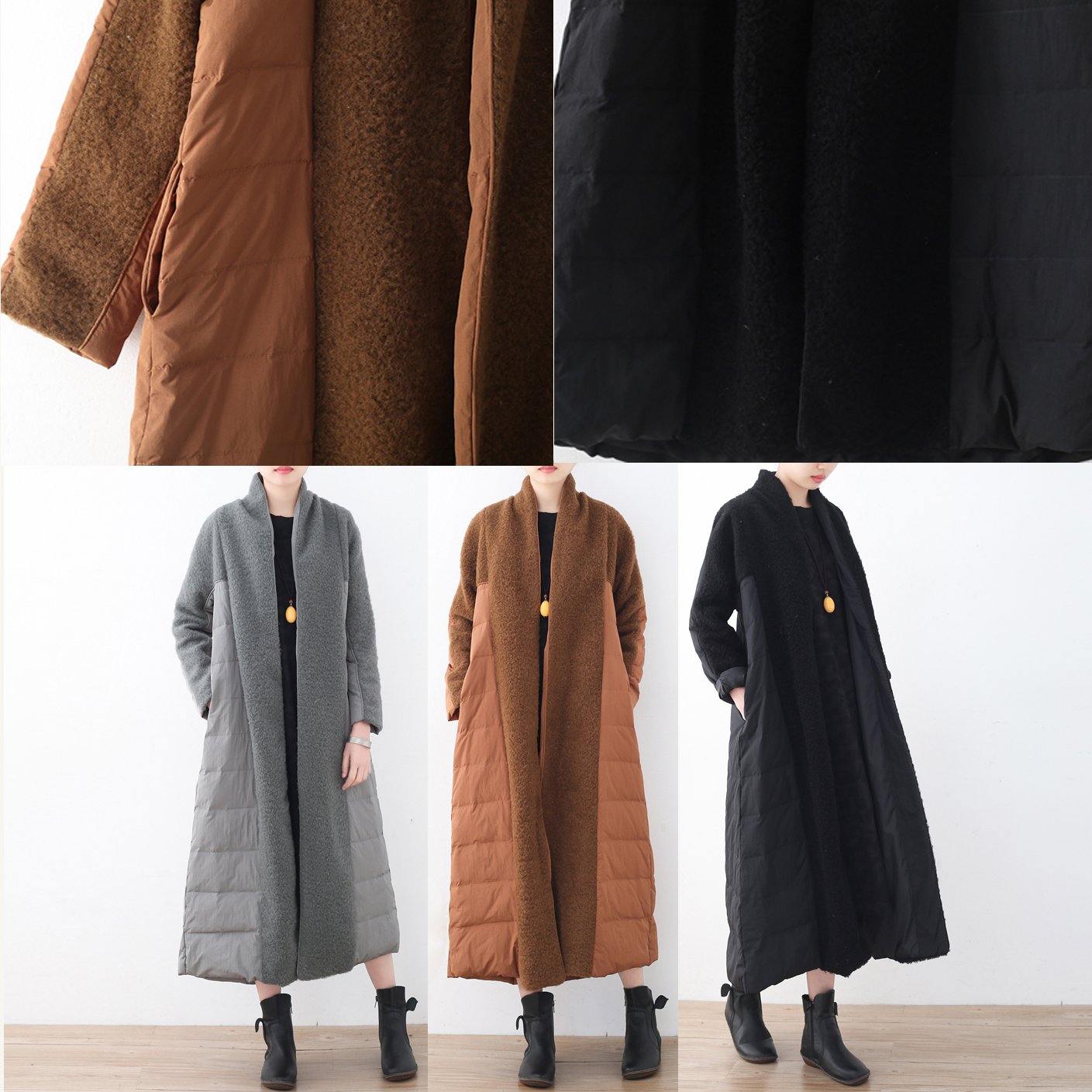 top quality brown down overcoat plussize high neck quilted coat top quality coats - Omychic