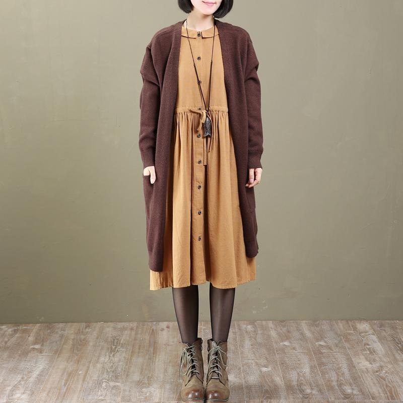 top quality chocolate knit cardigans trendy plus size women long jackets - Omychic