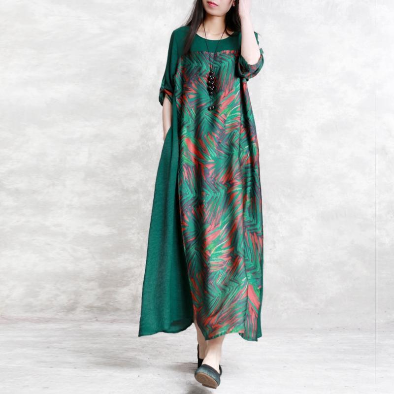 top quality green  chiffon silk caftans plus size clothing asymmetric traveling clothing Elegant patchwork dresses - Omychic