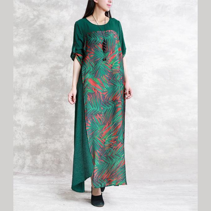 top quality green  chiffon silk caftans plus size clothing asymmetric traveling clothing Elegant patchwork dresses - Omychic