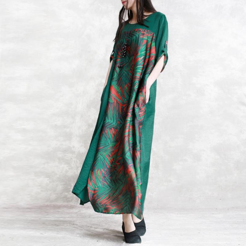 top quality green  chiffon silk caftans plus size clothing asymmetric traveling clothing Elegant patchwork dresses - Omychic