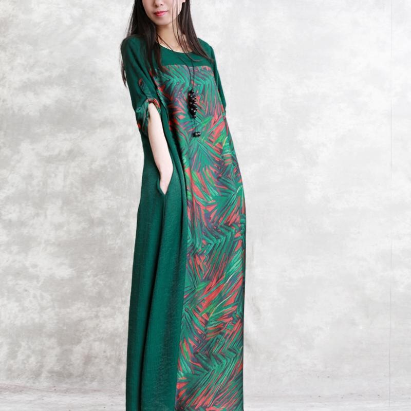 top quality green  chiffon silk caftans plus size clothing asymmetric traveling clothing Elegant patchwork dresses - Omychic