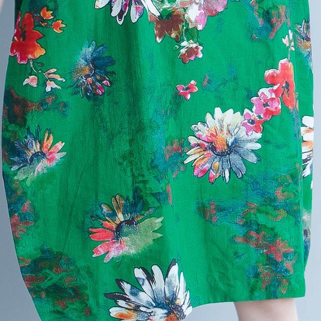 Top Quality Green Linen Dress Oversize Traveling Dress Boutique Short Sleeve Prints Linen Clothing Dresses - Omychic