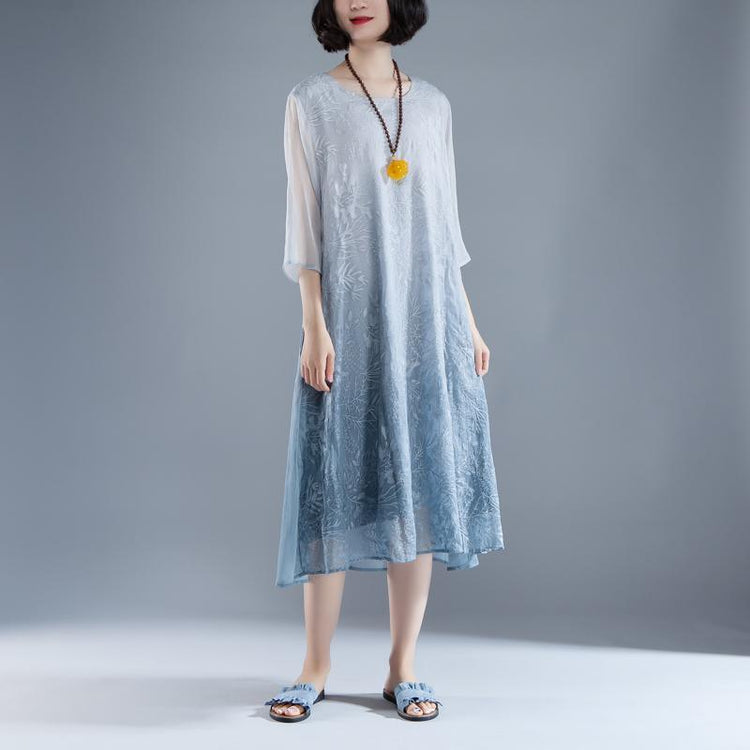 top quality holiday dress Elegant Summer Fake Two-piece Retro Gray Embroidery Dress - Omychic