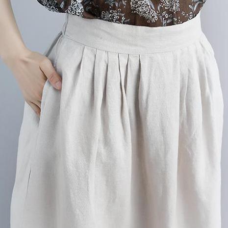 top quality linen maxi dress oversized Women Beige Casual Summer Pockets Long Skirts - Omychic