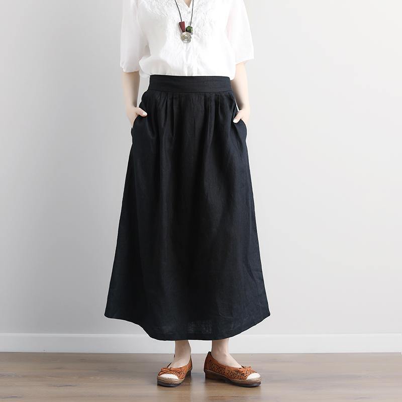 top quality linen skits plus size Women Black Casual Summer Pockets Long Skirts - Omychic