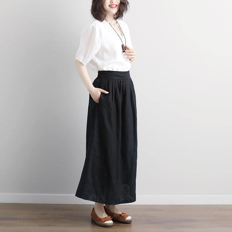 top quality linen skits plus size Women Black Casual Summer Pockets Long Skirts - Omychic