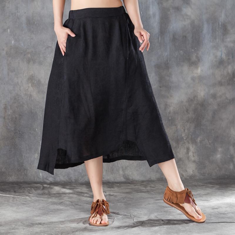 top quality long linen skirt plus size clothing Women Irregular Jacquard Linen Black Skirts - Omychic