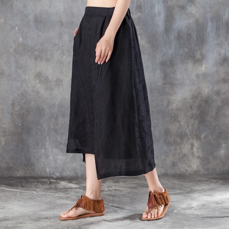top quality long linen skirt plus size clothing Women Irregular Jacquard Linen Black Skirts - Omychic
