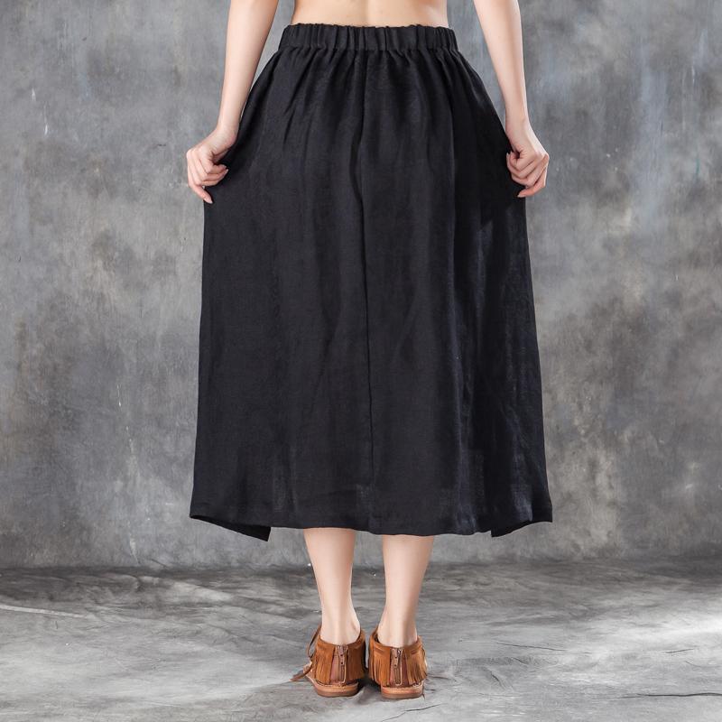 top quality long linen skirt plus size clothing Women Irregular Jacquard Linen Black Skirts - Omychic