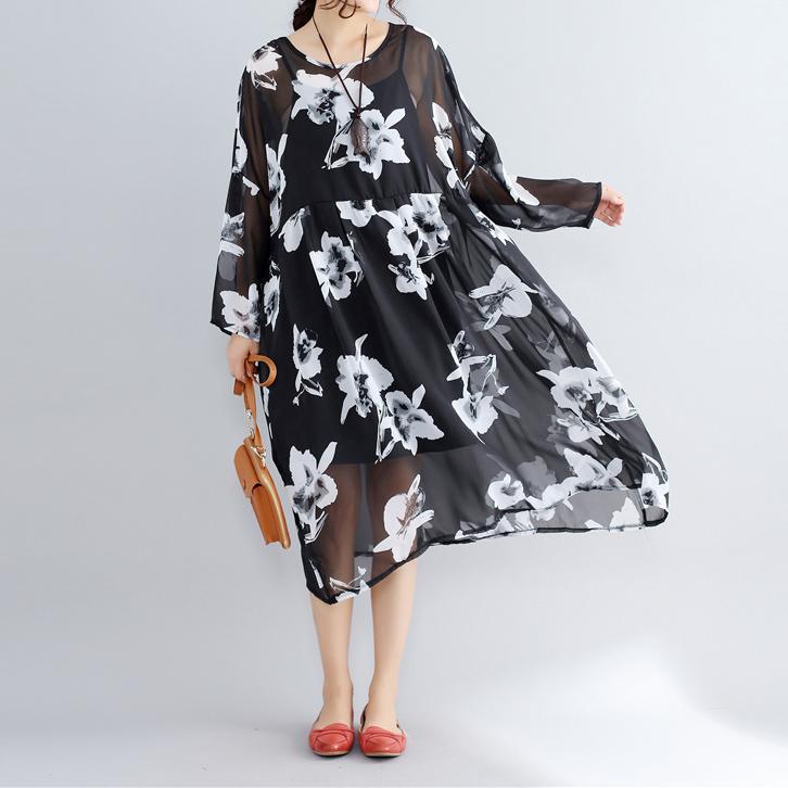 top quality photo color chiffon dresses casual chiffon dress New two pieces floral dress - Omychic
