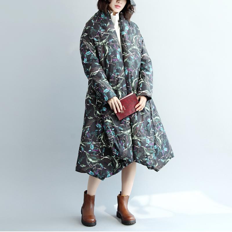 top quality purple floral down jacket oversized quilted coat Elegant long print cardigans - Omychic