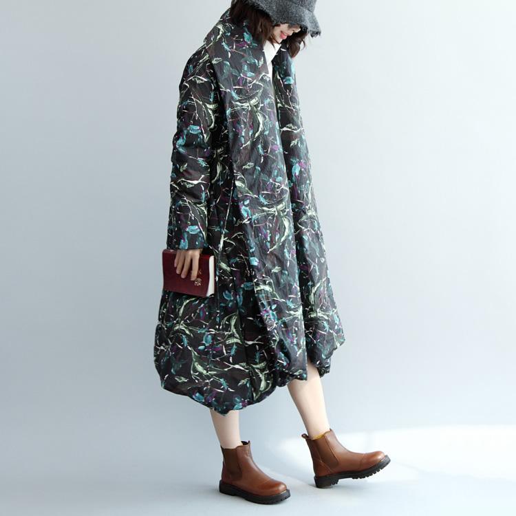 top quality purple floral down jacket oversized quilted coat Elegant long print cardigans - Omychic