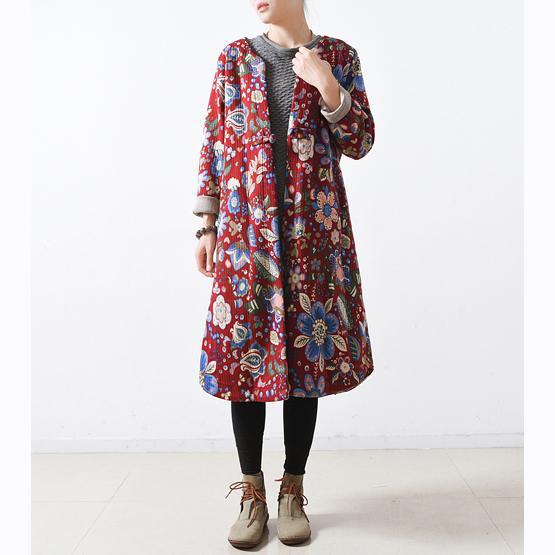 top quality red long jackets plussize maxi coat vintage Winter coat floral - Omychic