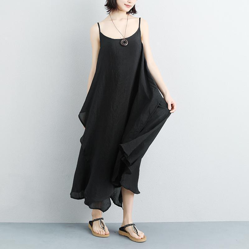 top quality summer dress plussize Cotton Linen Summer Sleeveless Black Vest Dress - Omychic