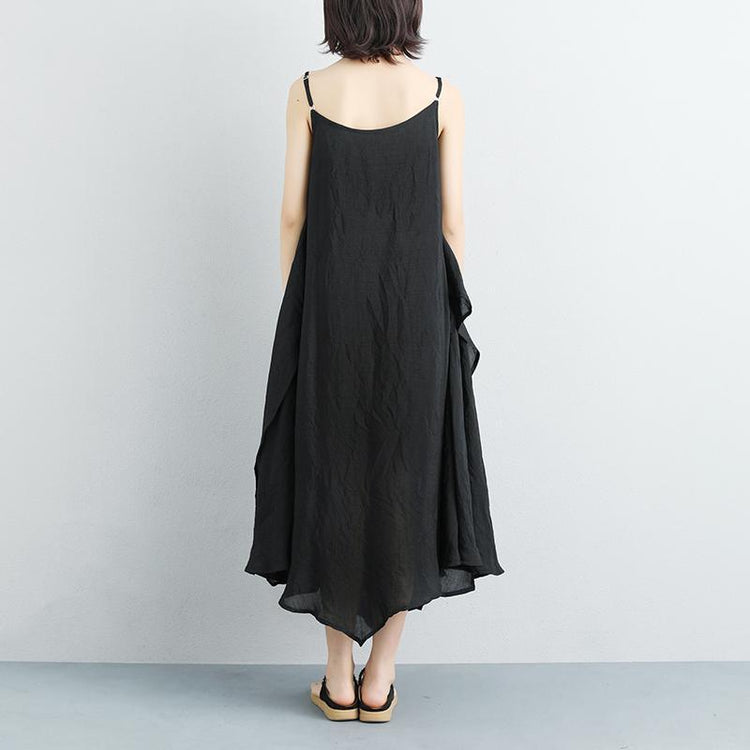 top quality summer dress plussize Cotton Linen Summer Sleeveless Black Vest Dress - Omychic