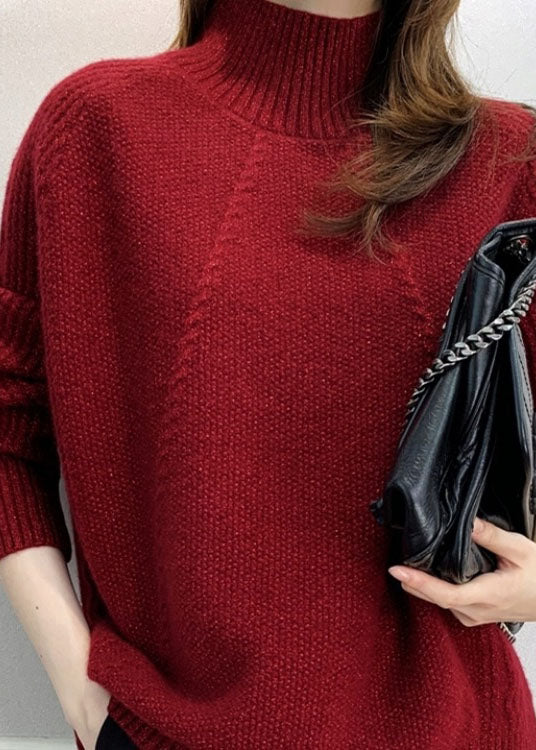 tyle Beige Hign Neck Patchwork Thick Cashmere Knit Pullover Spring