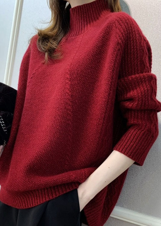 tyle Beige Hign Neck Patchwork Thick Cashmere Knit Pullover Spring