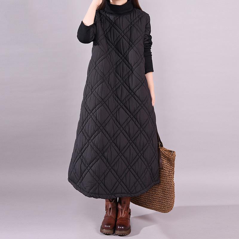 vid patchwork cotton winter dresses Neckline black high neck Kaftan Dress - Omychic
