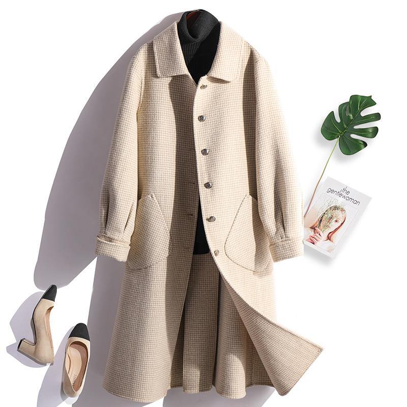 vintage beige woolen outwear plus size clothing winter coat fall jackets pockets - Omychic