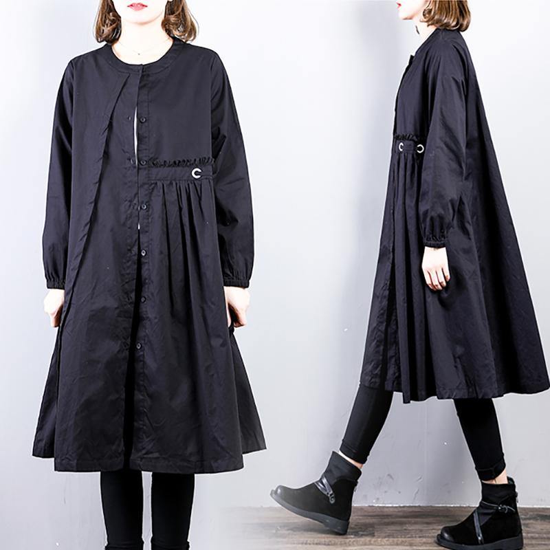 vintage black A line Dress Loose fitting patchwork shirt dresses2018 o neck blouses - Omychic