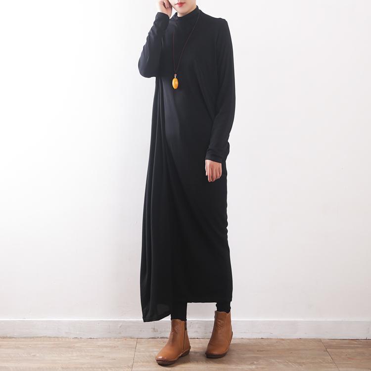vintage black caftans plus size clothing high neck gown casual asymmetric dresses - Omychic