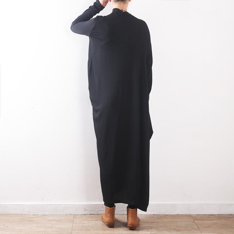 vintage black caftans plus size clothing high neck gown casual asymmetric dresses - Omychic