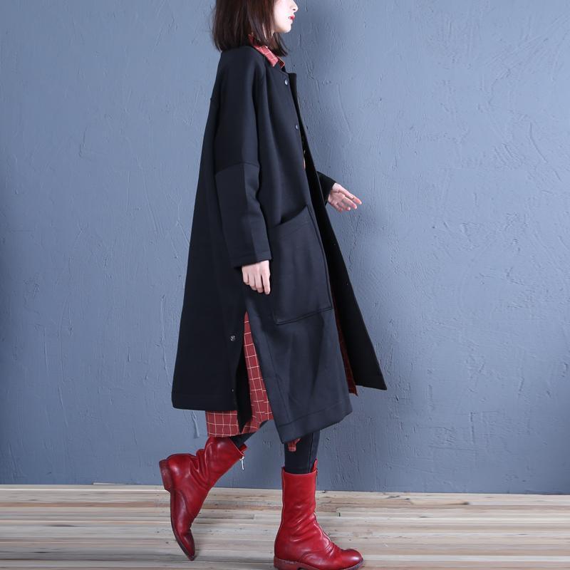 vintage black outwear plus size clothing Jackets & Coats fall women coats side open - Omychic