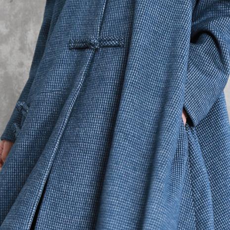 vintage blue Woolen Coats plus size Jackets & coat stand collar asymmetric - Omychic