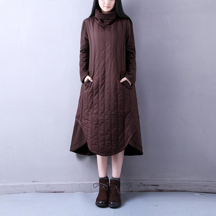 vintage chocolate cotton dresses trendy plus size high YZ-2018111427 - Omychic