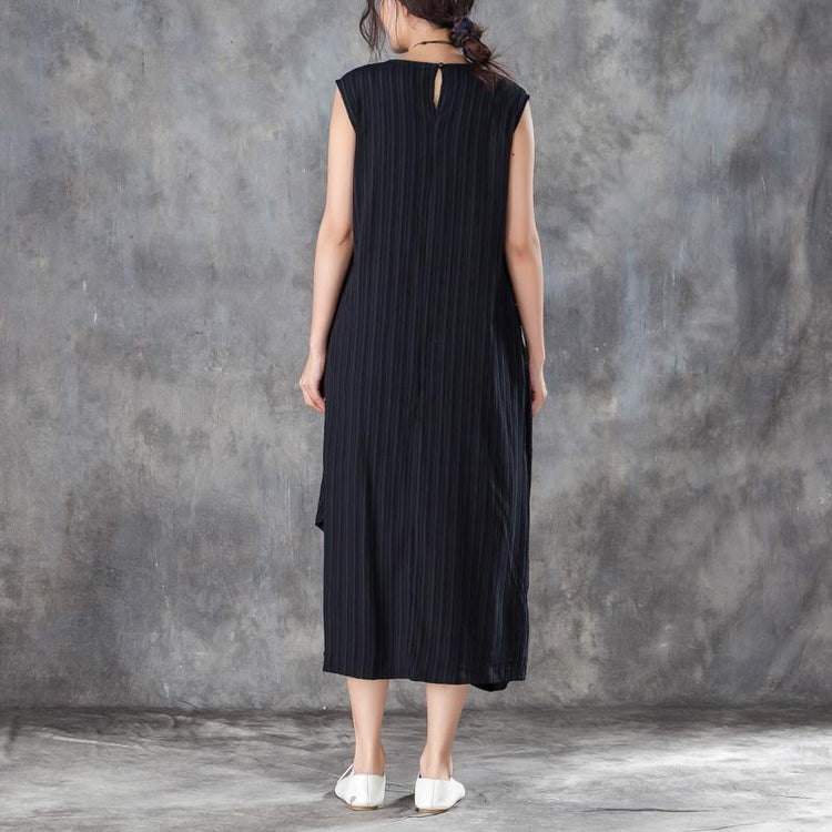 vintage cotton shift dresses trendy plus size Women Round Neck Sleeveless Jacquard Black Dress - Omychic