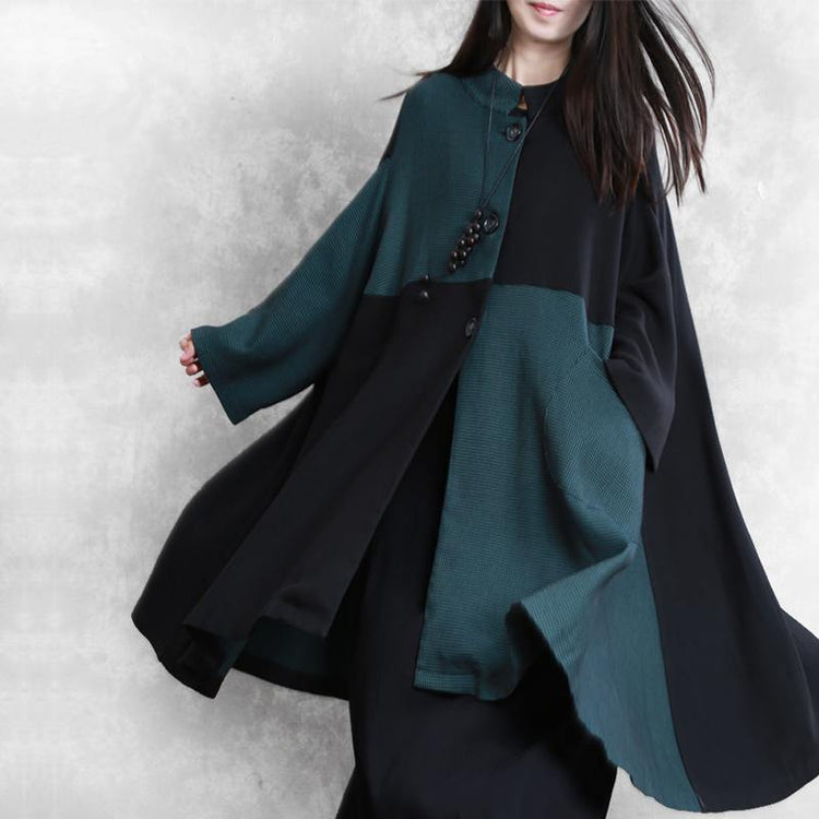 vintage dark blue Woolen Coats oversized Jackets & Coats fall jackets patchwork - Omychic