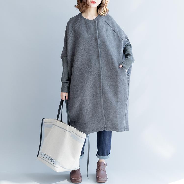 vintage gray Winter coat casual o neck cardigans Fashion batwing sleeve wool jackets - Omychic