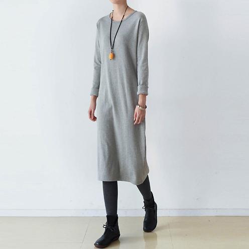 vintage gray sweater dress fall fashion o neck spring dresses slim pullover sweater - Omychic