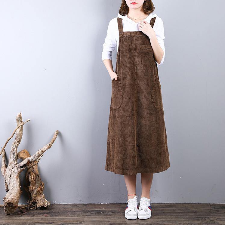 vintage khaki natural corduroy dress  casual sleeveless clothing dresses casual caftans - Omychic