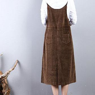 vintage khaki natural corduroy dress  casual sleeveless clothing dresses casual caftans - Omychic