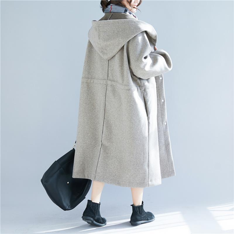 vintage light gray Wool jackets casual long hooded coats - Omychic