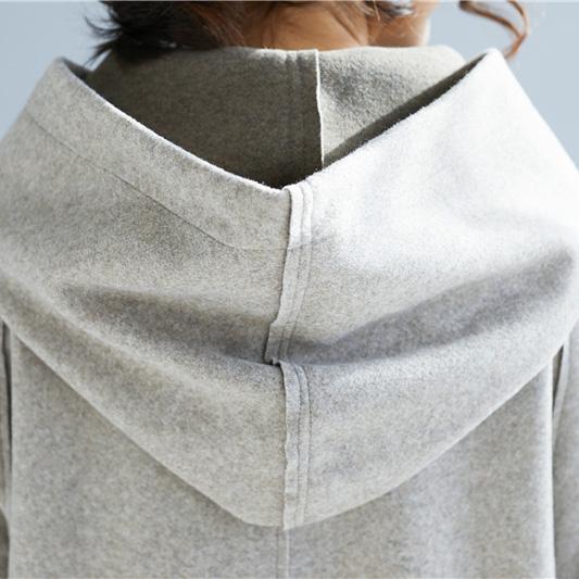 vintage light gray Wool jackets casual long hooded coats - Omychic