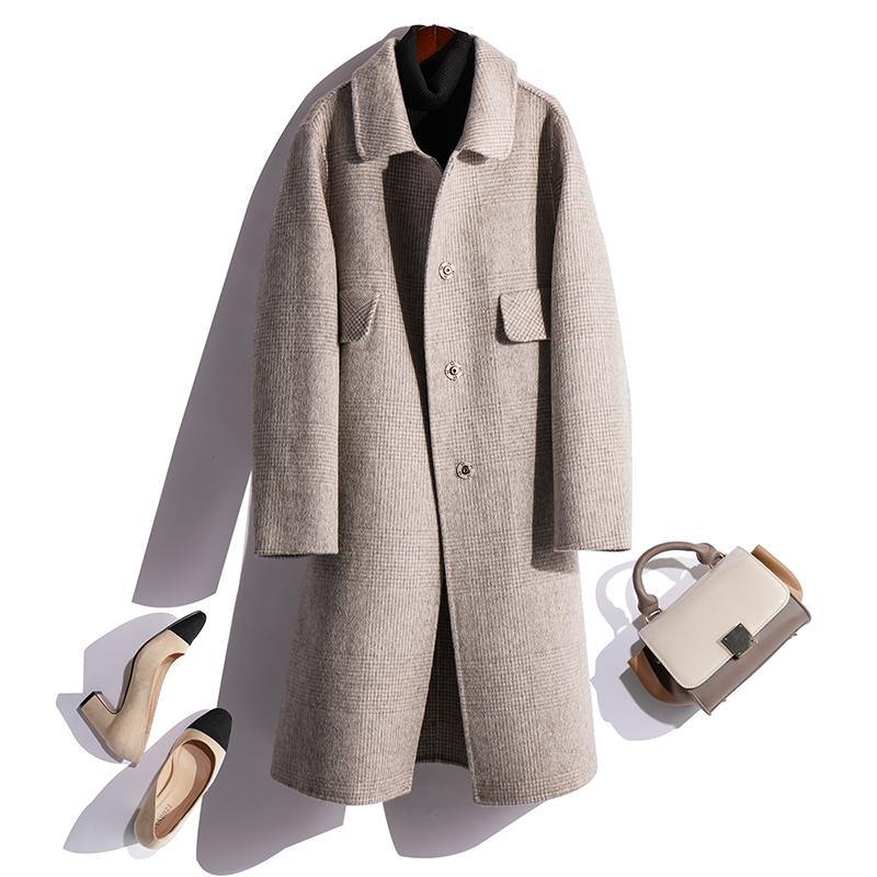 vintage light gray Woolen Coats oversized Jackets & Coats fall coat plaid - Omychic