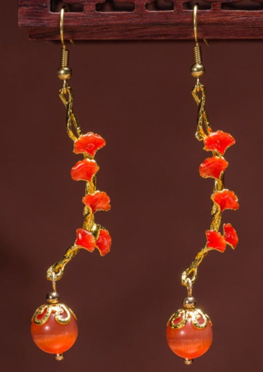 Vintage Palace Style Red Ginkgo Leaf Earrings