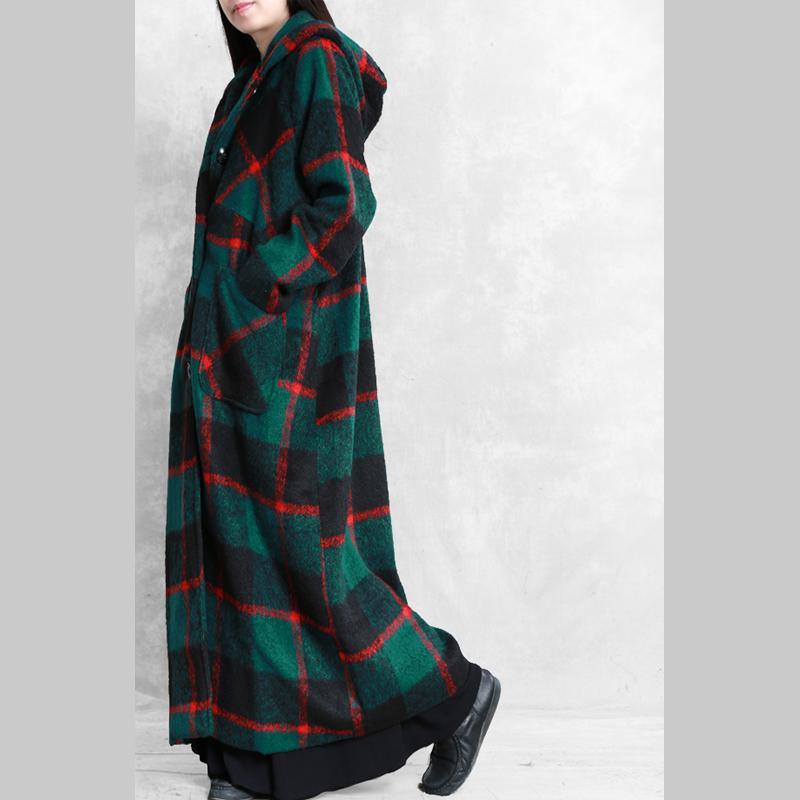 vintage plus size Winter coat women coats green plaid Notched Button Woolen Coat Women - Omychic