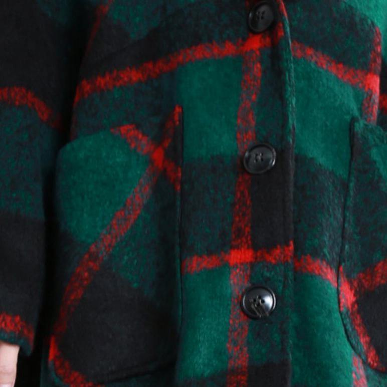 vintage plus size Winter coat women coats green plaid Notched Button Woolen Coat Women - Omychic
