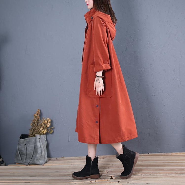 vintage red Coat Women casual fall coat hooded - Omychic