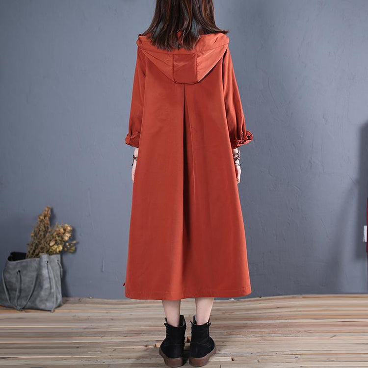 vintage red Coat Women casual fall coat hooded - Omychic