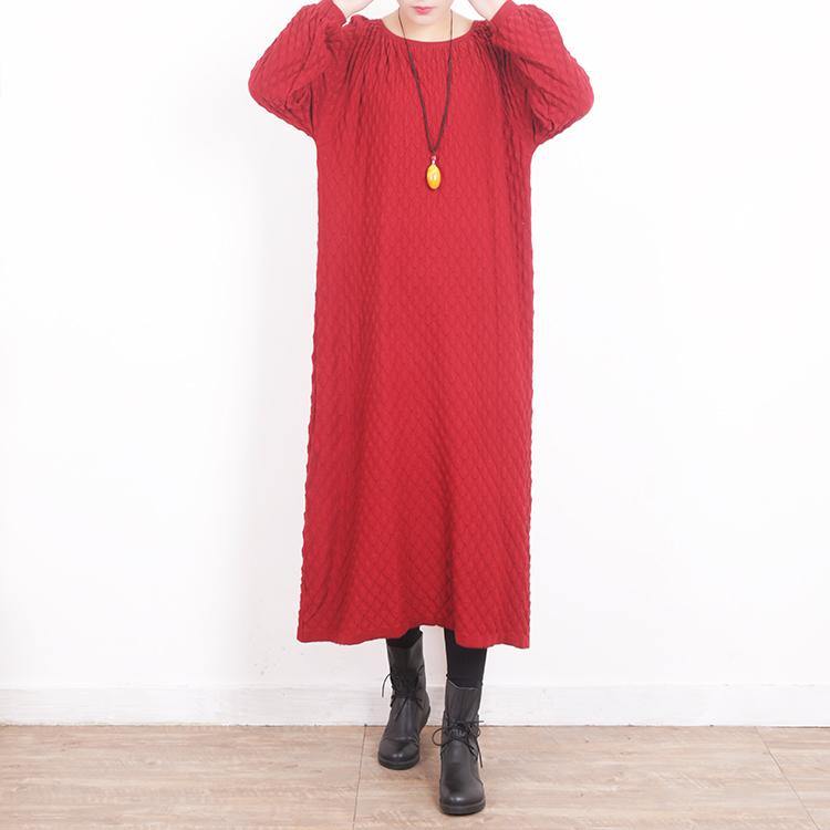 vintage red sweater dresses oversized O neck long knit sweaters Fine Plaid long knit sweaters - Omychic