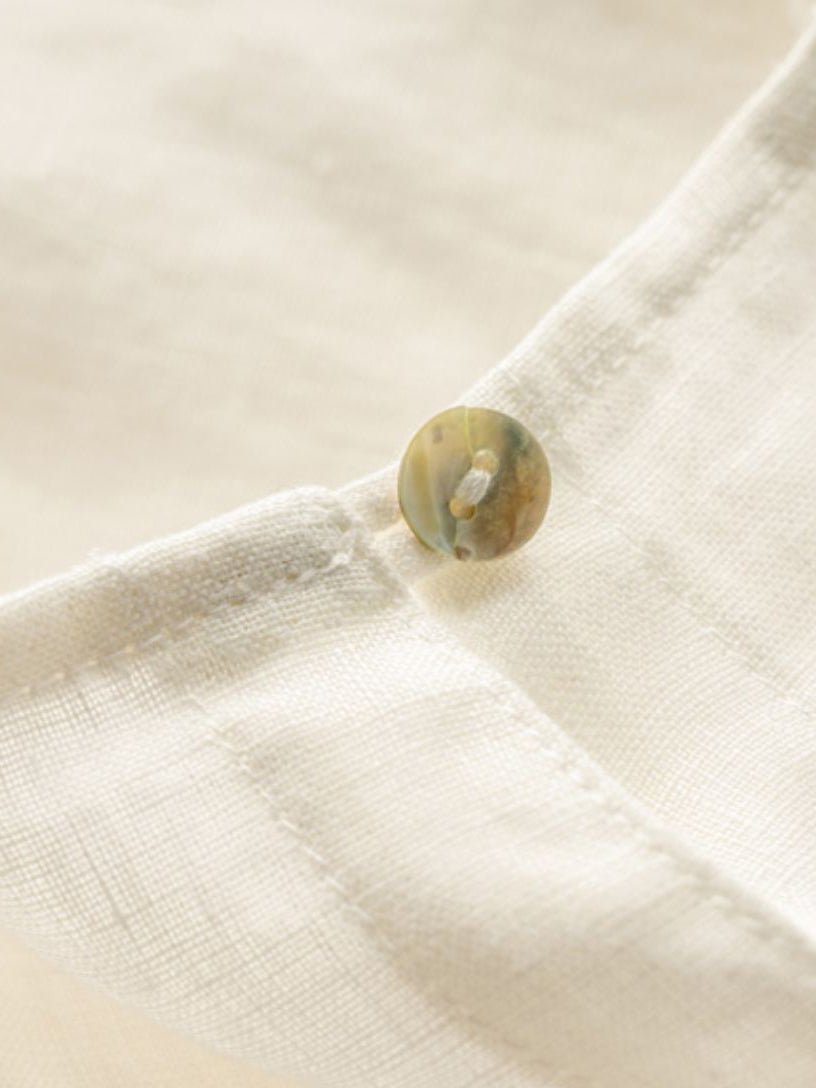 Vintage Solid Round Neck Linen Blouse Short Sleeve